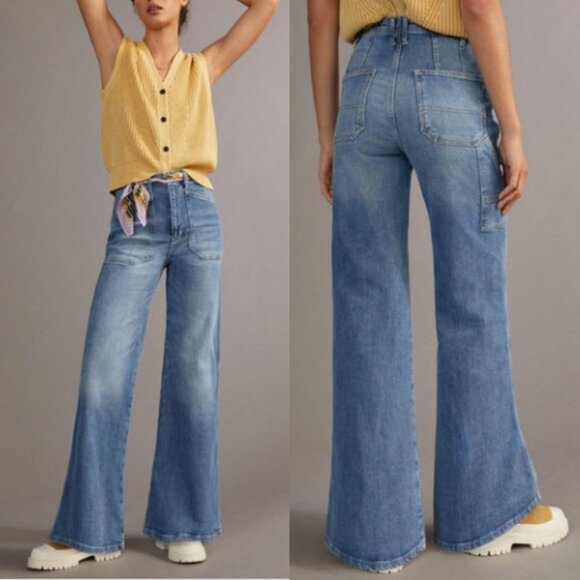 Anthropologie Pilcro Carpenter Wide-Leg Blue Jeans Size 27 - Picture 1 of 16